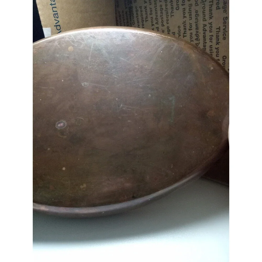 Vintage Copper Oval Au Gratin Pan Brass Handles 8x 12” Patina Condition As Pictu